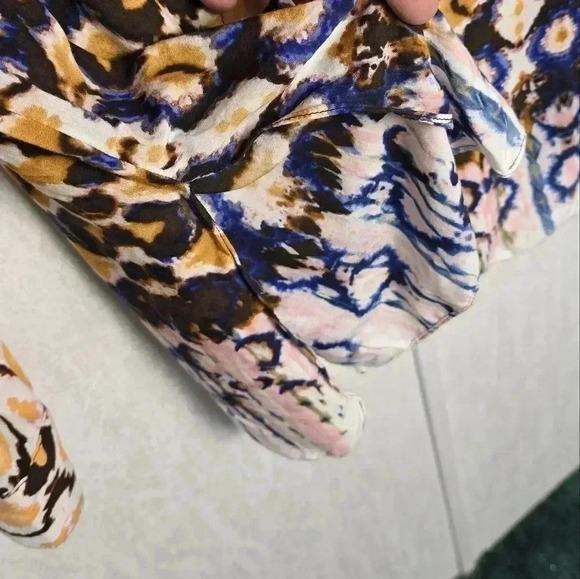 Mishca Womens L Tie Dye Animal Print Long Sleeve Tunic Top Button Up Pockets - Picture 6 of 8